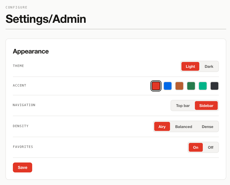 Appearance settings