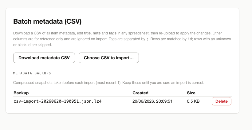 Batch metadata CSV settings