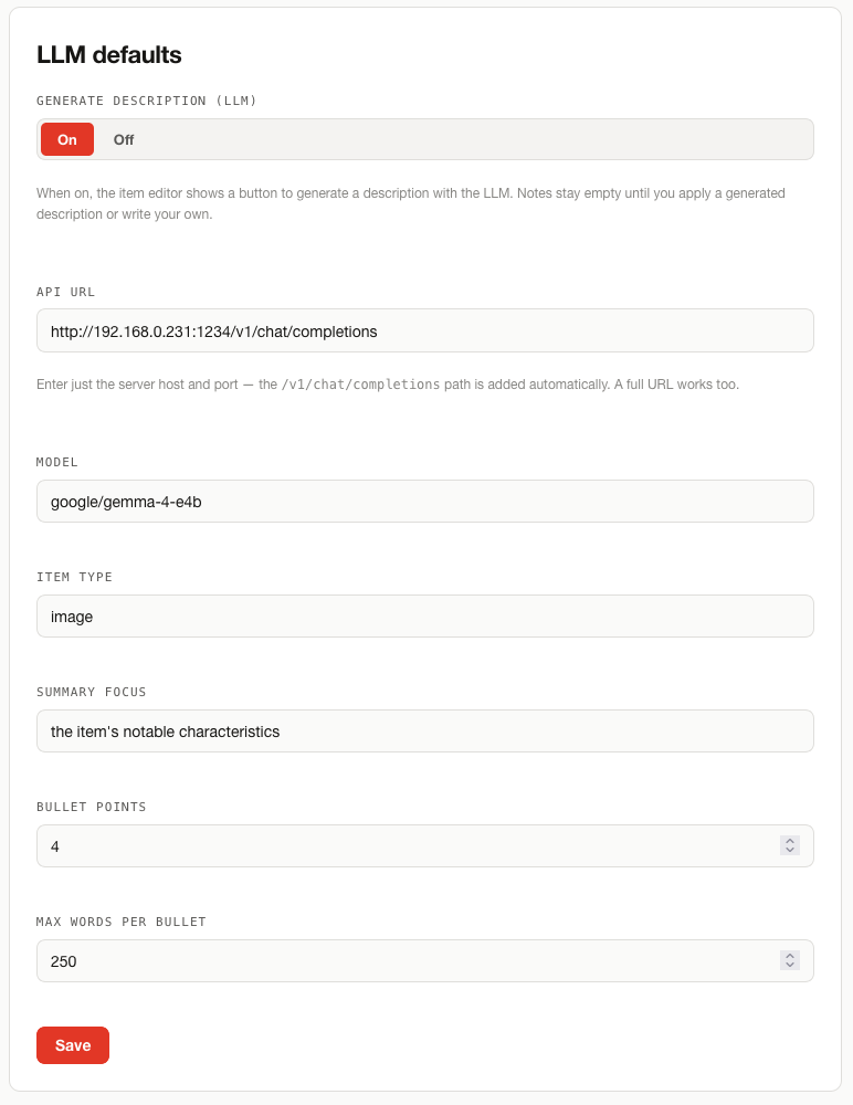 LLM defaults settings