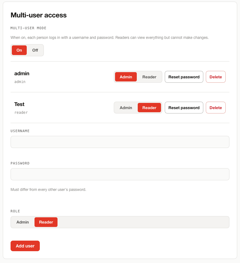 Multi-user access settings