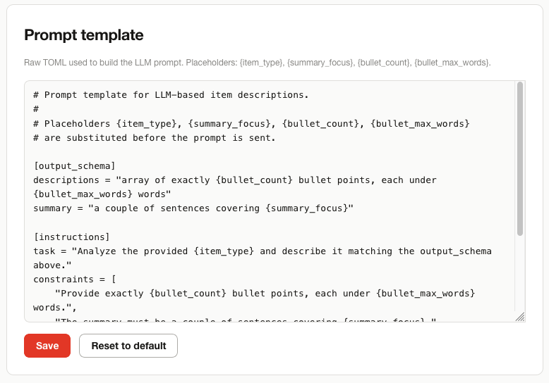 Prompt template settings